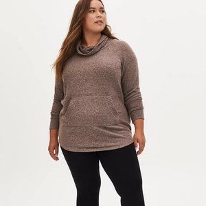 SUPER SOFT PLUSH COWL NECK RAGLAN TUNIC SWEATSHIRT